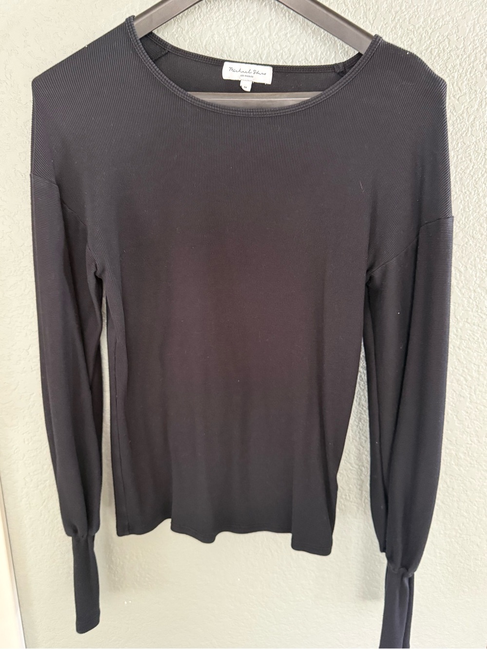 Michael Stars Black Ribbed Long Sleeve Top Size M